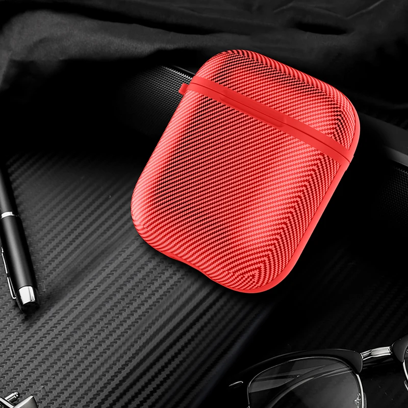 Red Чехол для Apple Airpods, чехол из углеродного волокна, аксессуары для наушников, беспроводной Bluetooth чехол для iPhone Airpods, чехол с крючком - Цвет: Red