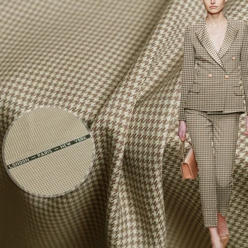 

White Waxberry England Houndstooth Yarn Dyed Worsted Wool Fabrics Garment Materials Women Suits Pants Sewing Cloth Fresshipping