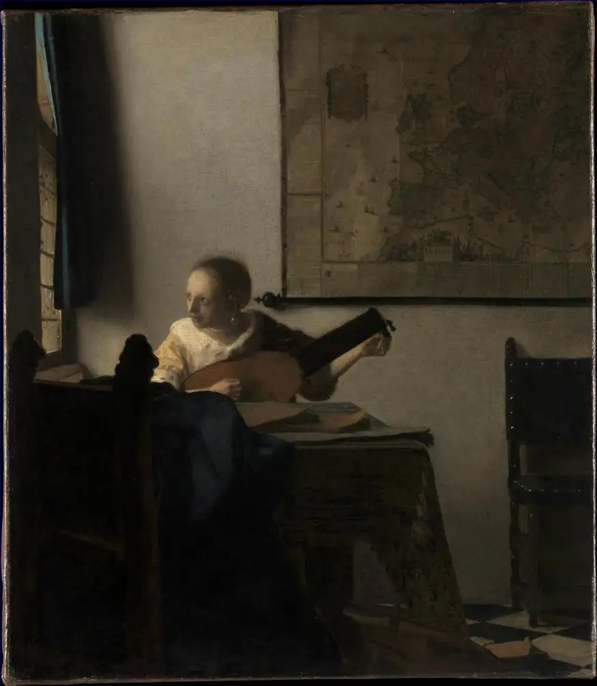 

7 Hand Painted Art Paintings by College Teachers - Woman with a Lute Baroque Johannes Vermeer Dutch - Oil Painting on Canvas