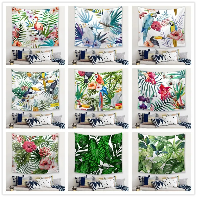 Зеленый гобелен с принтом для растительности декоративная ткань фона пляжное