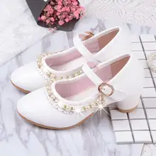 Princess Kids High Heels Shoes Kids Dress Party Leather Shoes Baby Girls Children's White Shoes Enfants Wedding for Girl