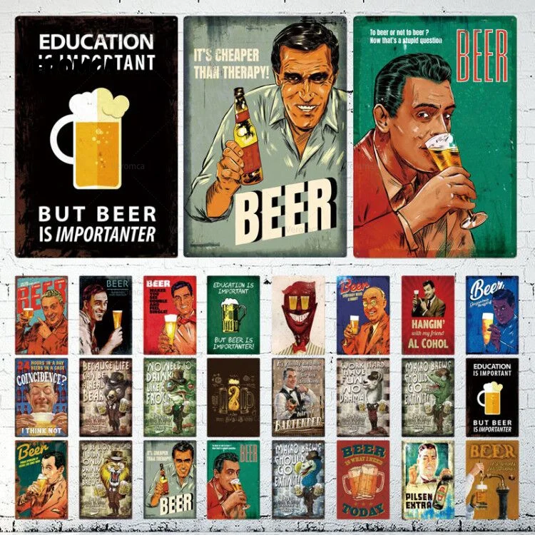

Alcohol Tin Sign Cold Beer Vintage Metal Sign Retro Plates Plaque Sign Metal Wall Decor Wall Poster for Club Pub Man Cave Decor