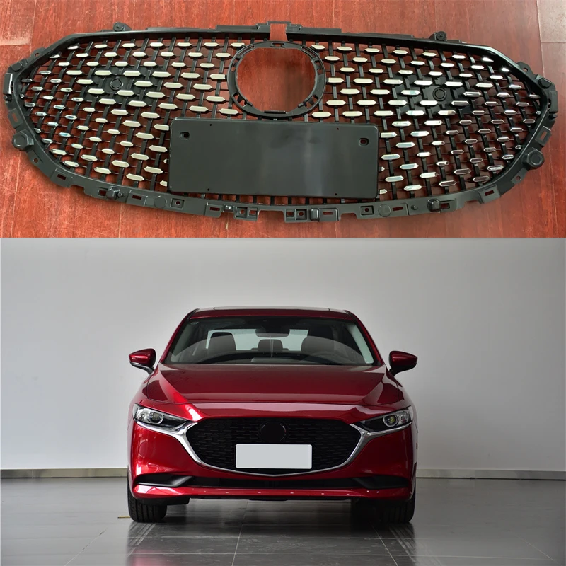 

Front Bumper Mesh Grille Racing Upper Grills Diamond Grille For Mazda 3 Axela 2020 ABS Protector Modified Parts Car Styling