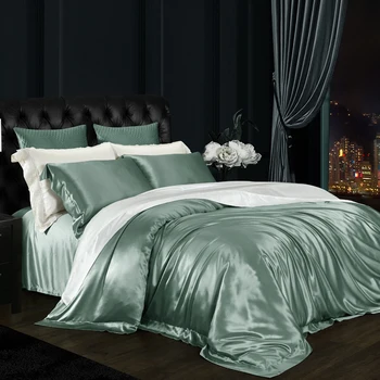 

100% Mulberry Silk Four Paper Set Two-sided Full Real Silk Naked Solid Color Concise European Coupe Bedding Article