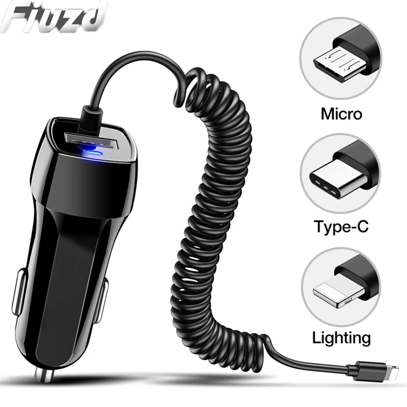 Автомобильное зарядное устройство USB с микрокабелем type-c для samsung S7 Edge S8 S9 Plus автомобильное зарядное устройство с кабелем для iphone 6 6s 7& 8 Plus X XS Max