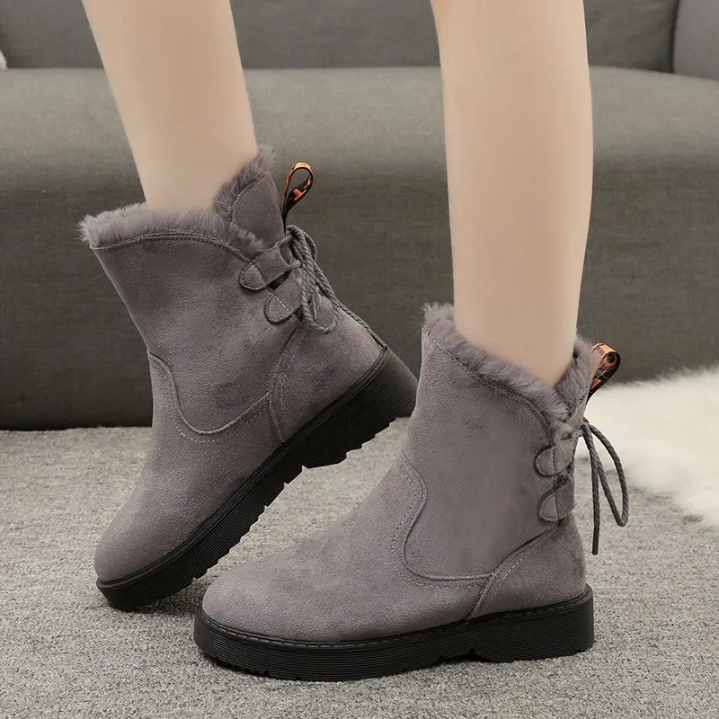 

2019 Winter Shoes Women Snow Boots Warm Plush for Cold Winter Women Ankle Boots Flat Female Warm Snow Boots Black Grey A1905