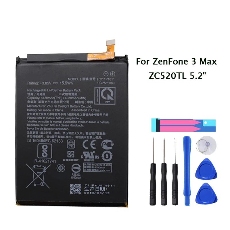 

C11P1611 Original Battery with 4130mAh for ASUS Zenfone 3 Max Z3 Max ZC520TL X008DB Peg For ASUS 3 X008 X008D + Free Tools
