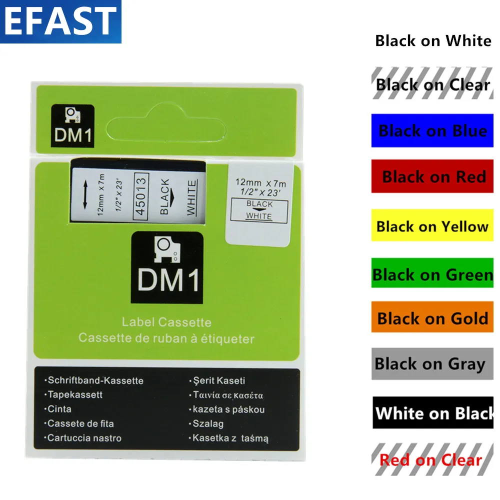 10PK 12mm replacement label Self-Adhesive D1 Tape A45013(S072053) for Dymo LabelManager Printer (1/2&quot) x 7m black on White | Компьютеры