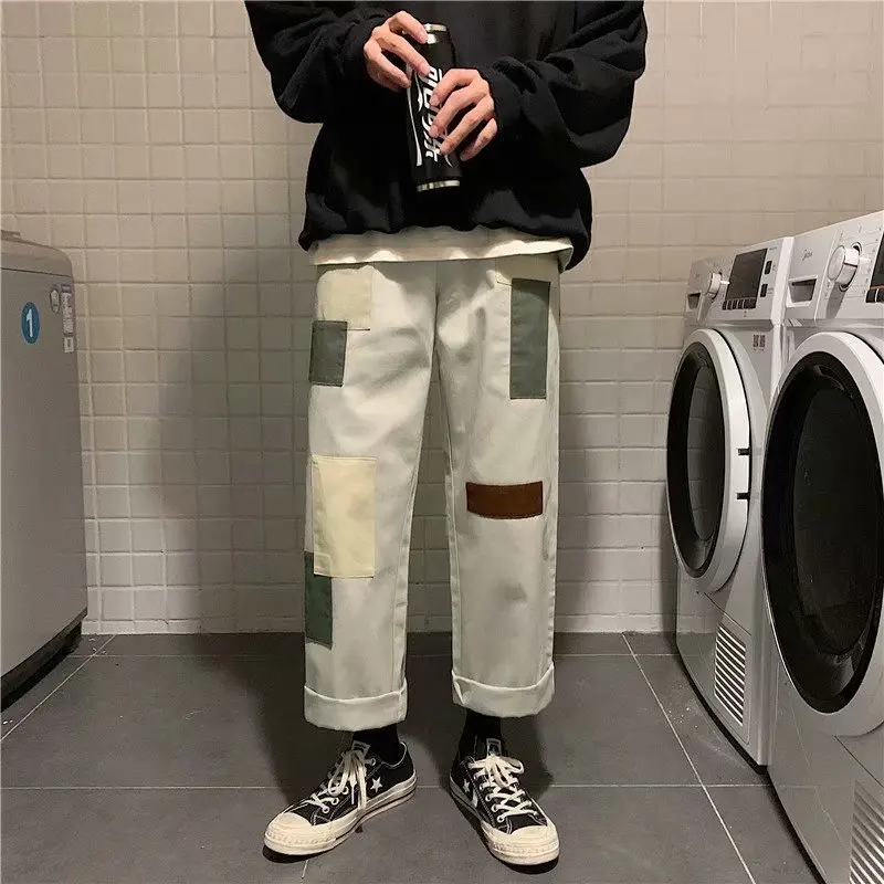 

Hong Kong Style INS Korean-style Popular Brand Pants Men's Autumn Loose-Fit with Holes Straight-Cut Casual Pants Trend Versatile