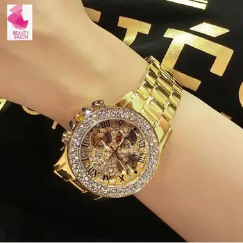 

Hot Sales Women Watch High Quality Women Rhinestone Watches Lady Luxury Sparkling Dress Watch Gold Steel Strip Roman Drop Ship