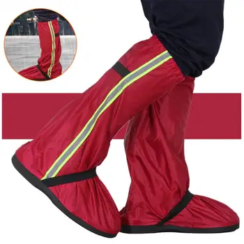 

Men Women Protectors Outdoor Non Slip Waterproof Shoe Cover Reflective Tape Reusable Long Motorcycle Rain Boot Oxford Cloth