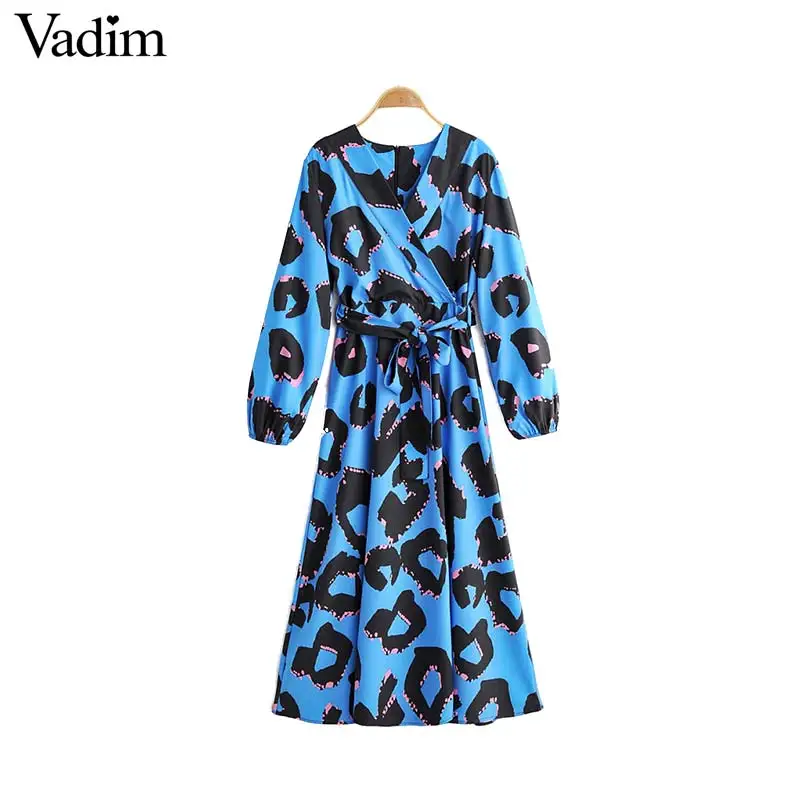 

Vadim women fashion print maxi dress V neck bow tie sashes long sleeve one piece female ankle length dresses vestidos QC973