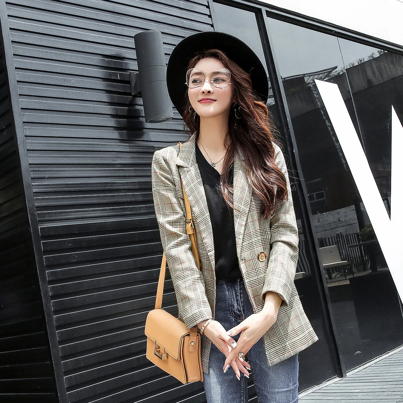

Photo Shoot 2019 Spring New Style Korean-style CHIC Autumn Clothing Plaid Small Suit Coat Leisure Suit