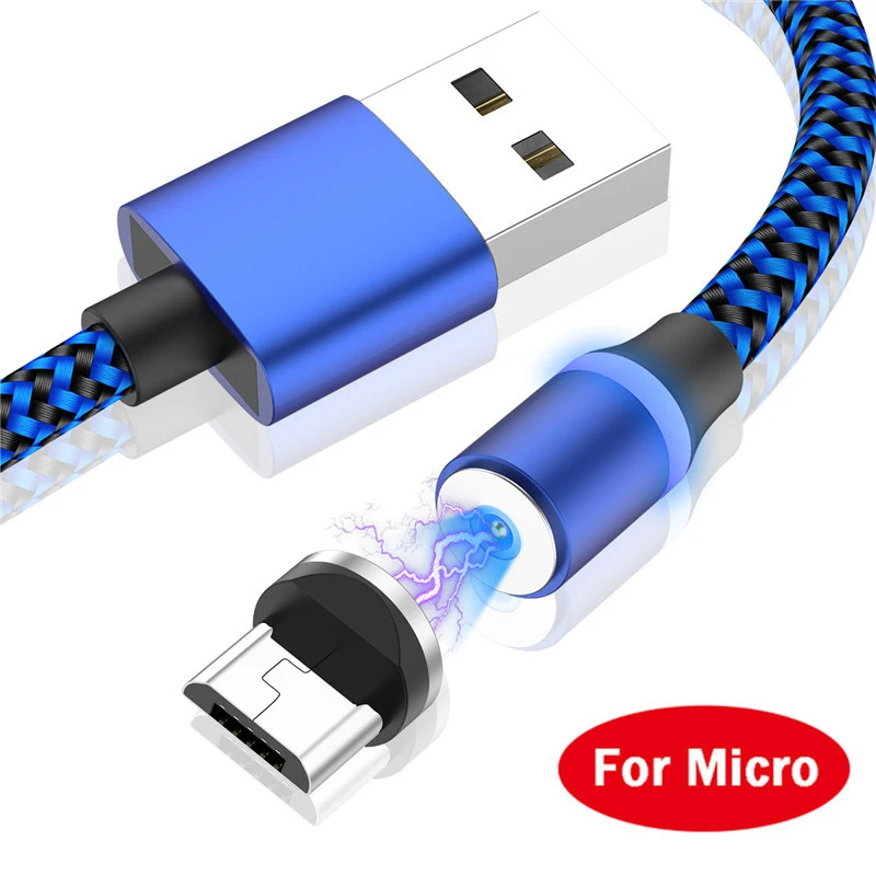 Blue for Micro Tkey Micro usb type C светодиодный кабель для iphone samsung, магнитный кабель для быстрой зарядки и передачи данных, магнитный кабель для зарядки мобильного телефона - Цвет: Blue for Micro