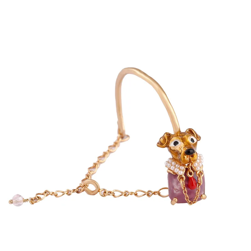 

Design Lovely Crystal Stone Imitation Pearls Dog Cat Gold Plated Chain Bracelet for Women Enamel Jewelry Gift Charm Armbanden