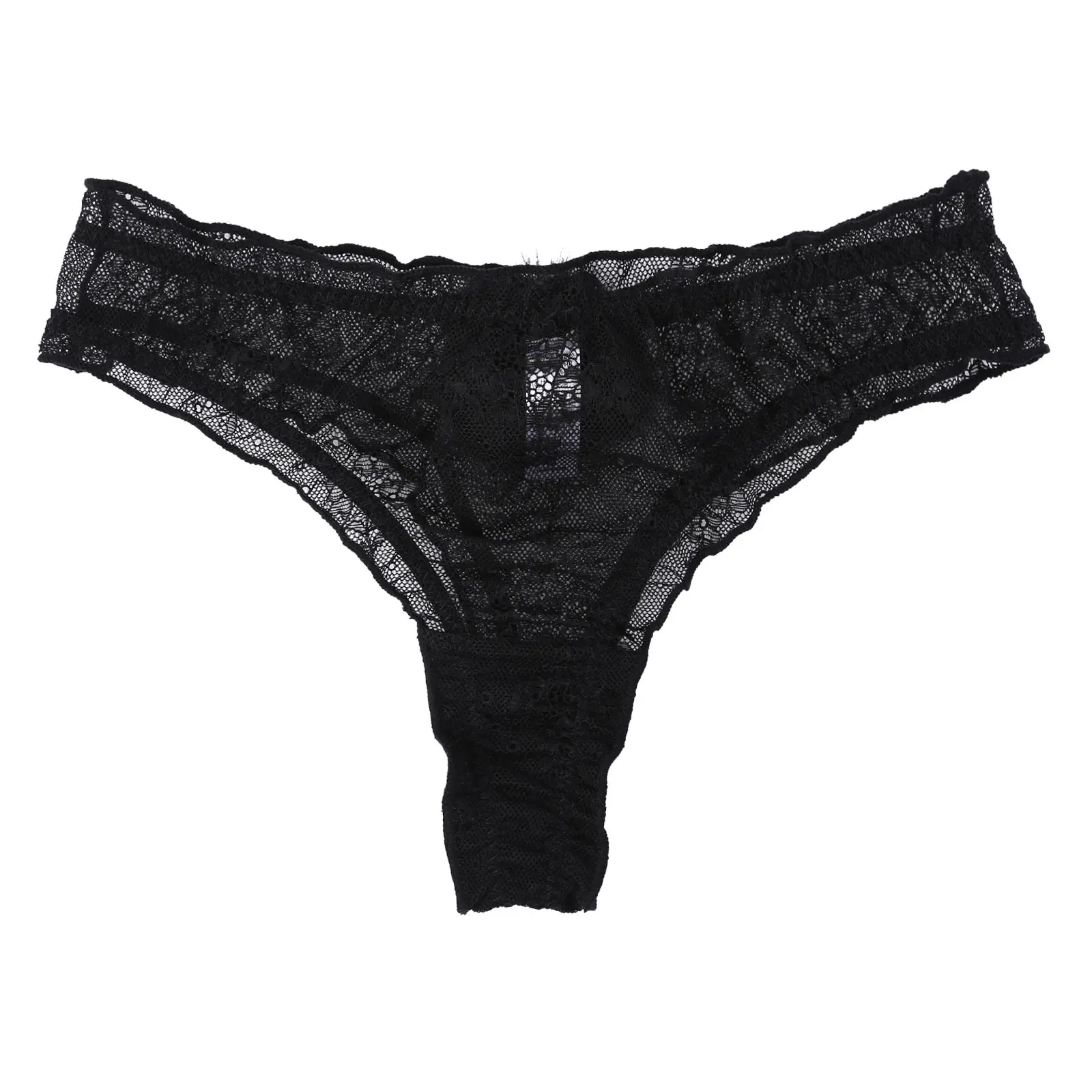 

Women See-through Lace Panties Black Low Rise Briefs Erotic Sexy Lingerie Underpants Thongs G-String with Removable Fluffy Ball