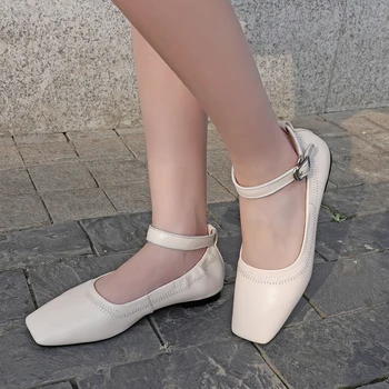 

Lapolaka New Wholesale Leisure Flat Genuine Leather ankle-strap women's Summer Shoes Woman Ballet Flats