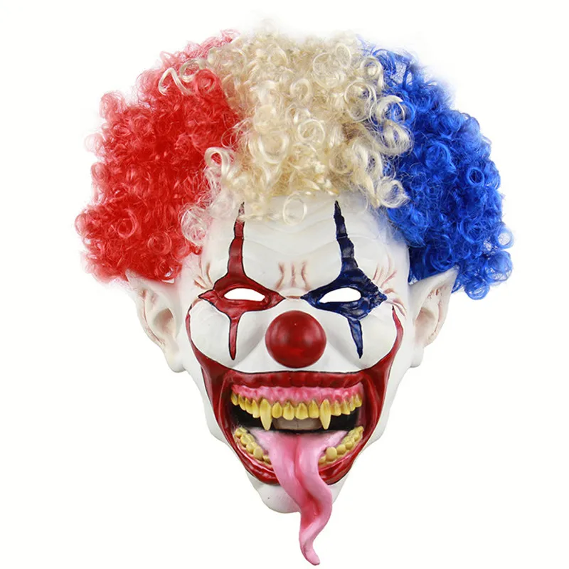 Хэллоуин страшный клоун латексная маска полное лицо Костюм злой изображение в стиле фильма ужасов косплей маска Страшные Костюмы Аксессуары