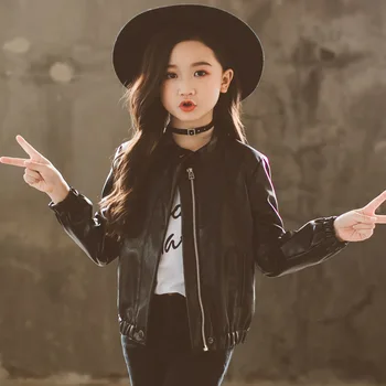 

Children PU Cardigan Jacket Vintage Leather Cloak Black Pink Red Girls Spring Winter Bomber Jacket High Quality Abrigos Coat