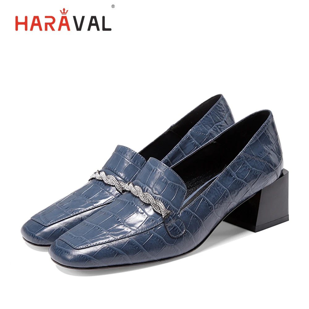 HARAVAL Spring and Autumn Women's thick with single shoes leather non-slip square head high heels fashion ladies dress shoesD113