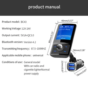 

Car MP3 Wireless Bluetooth Handsfree Audio AUX with QC3.0 Dual USB Charge