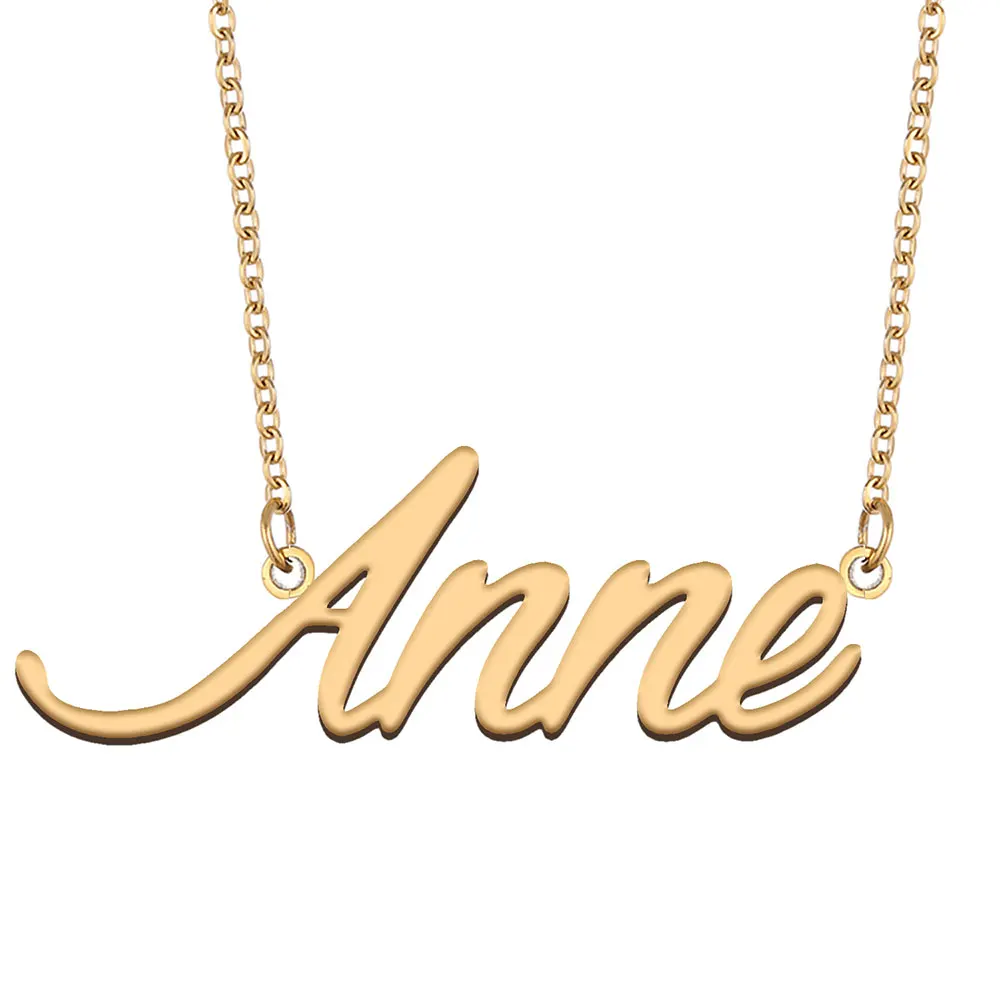 

Anne Name Necklace Women Personalized Stainless Steel Jewelry Gold Plated Nameplate Pendant Femme Mothers Girlfriend Gift