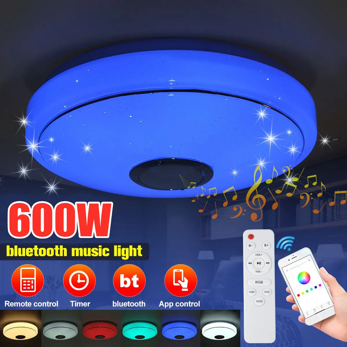 600W WiFi Modern RGB LED Ceiling Lights Home Lighting APP bluetooth Music Light Bedroom Lamp Smart