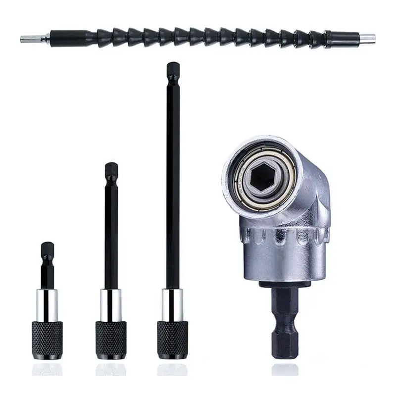 

1Pcs 105 Degree Right Angle Drill Extension Magnetic Attachment + 1Pcs 1/4 inch Extension Bit (11.6Inch) + 3Pcs 1/4 inch Hex Sha