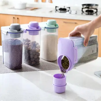 

Kitchen Food Storage Container Grain Box Case with Measuring Cup Plastic Sealed Flour Rice Container Boxes Kitchen Organizer