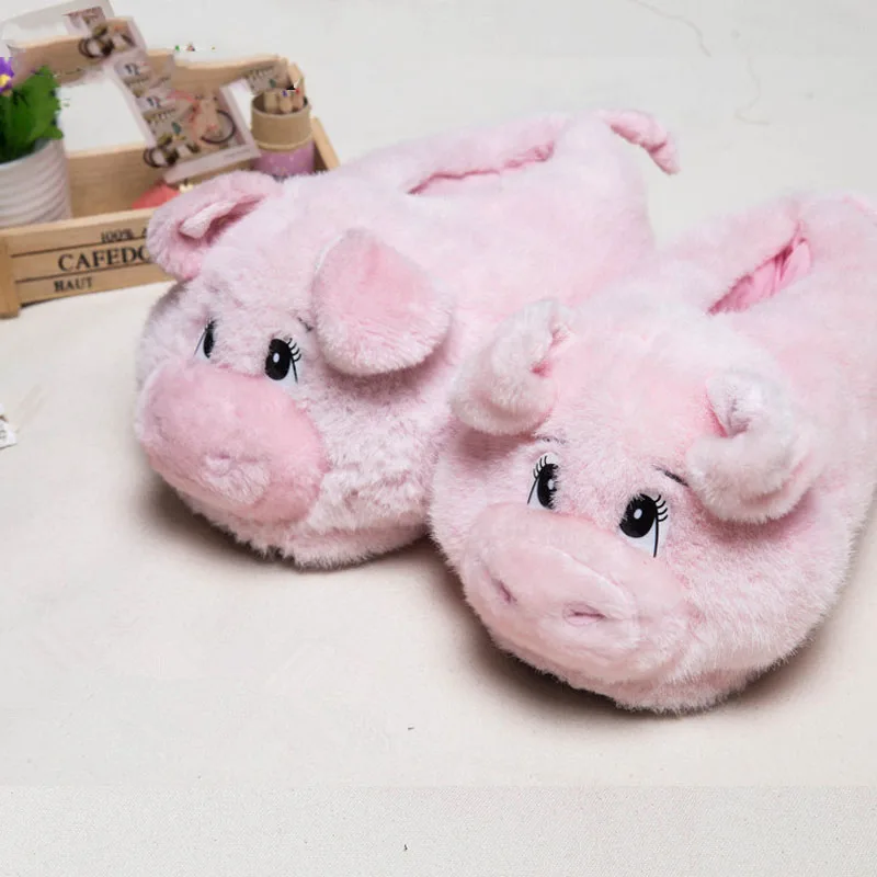 pink pig home shoes slippers pantoffels women men indoor slippers winter Custom Cartoon couple pack with warm cotton home shoes