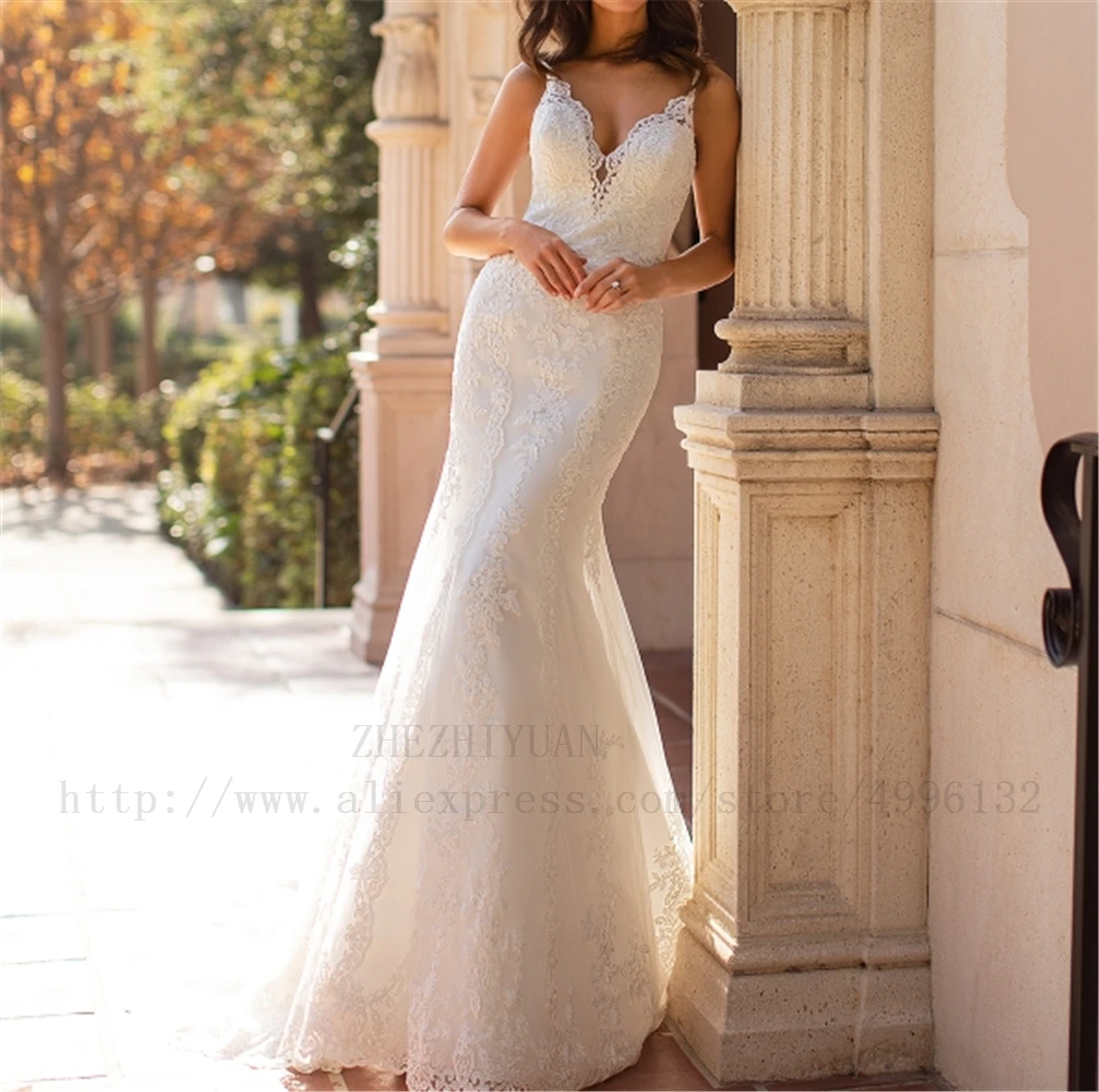 Wit Spaghettibandjes Schede Backless Organza En Tulle Vestido De Novia Applicaties Diepe V-hals Plus Size Trouwjurken 2019 Wit Spaghettibandjes Schede Backless Organza En Tulle Vestido De Novia Applicaties Diepe V-hals Plus Size Trouwjurken 2019