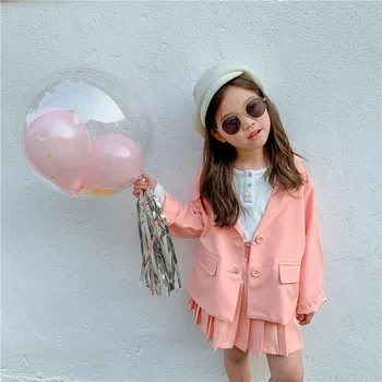 

Spring Autumn girls 2 pcs set baby coat + pleated skirt kids suit children streetwear clothes fashion bright color 2 to 9 yrs