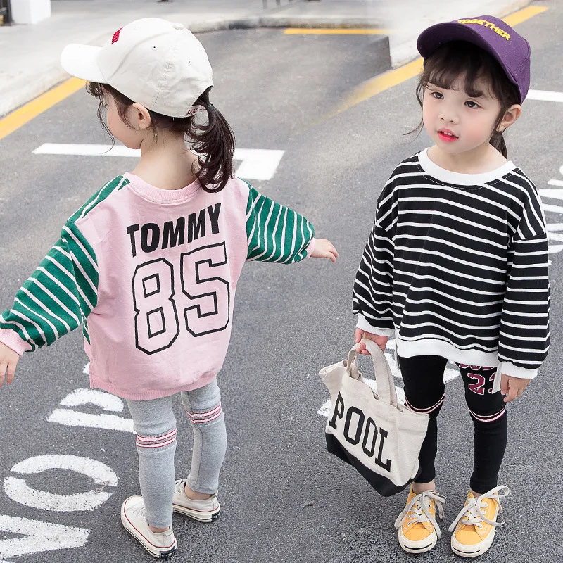 

2020 Spring And Autumn New Style Casual Small CHILDREN'S Stripes Girls CHILDREN'S Suit Baby Girls Hoodie Case Korean-style Two-P