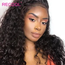 13x6 Синтетические волосы на кружеве парики из натуральных волос на кружевной волнистые Синтетические волосы на кружеве парик 180 плотность 6x6 Кружева Закрытие парик бразильский вьющиеся парики из натуральных волос с Африканской структурой, Recool
