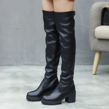 

High-quality Brand New Square High Heels Platform Skidproof Sole Winter Shoes Women Fashion Slip On Over The Knee Boots