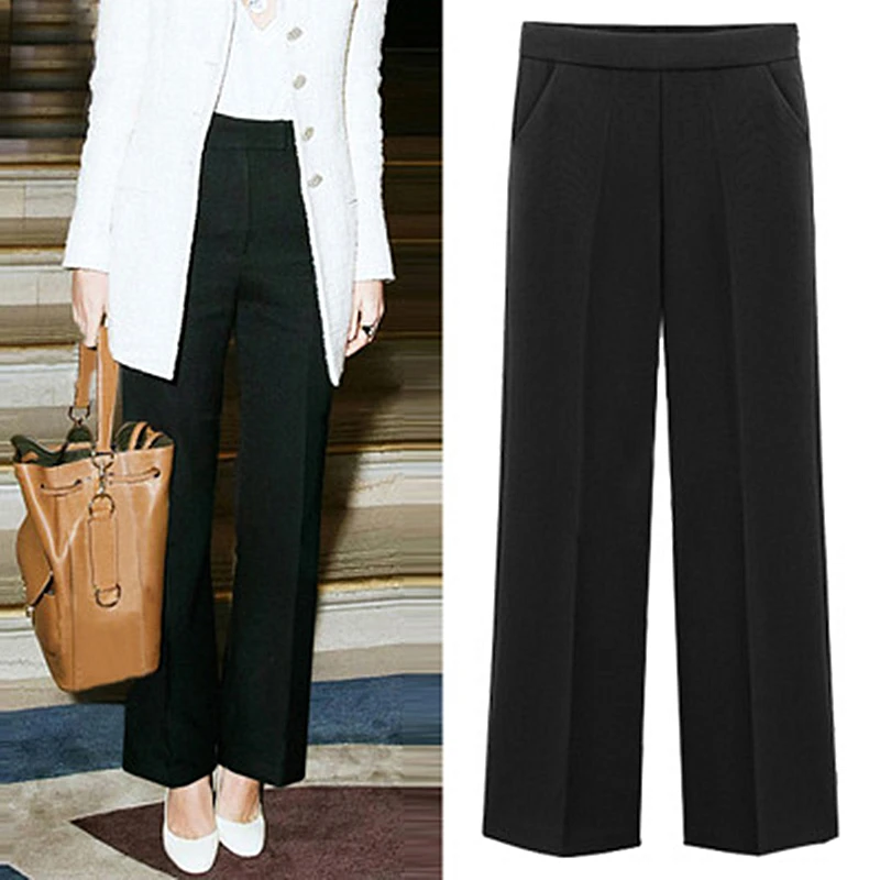 Весенние и осенние модные обтягивающие штаны с эластичной резинкой на талии для женщин, большие размеры(L-5XL), широкие штаны, девять точек, офисные женские повседневные штаны K207 - Цвет: Black regular