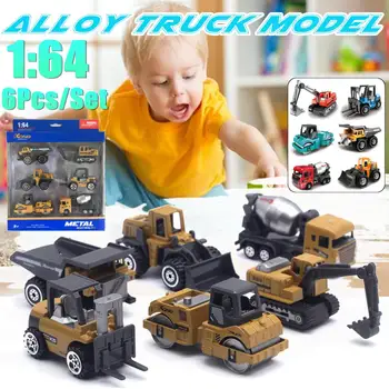 

6pcs/set 1:64 Diecast Mini Alloy Construction Vehicle Engineering Car Dump-car Dump Truck Model Classic Toy Mini Gift for Boy