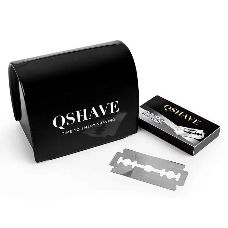 QShave, роскошный черный регулируемый безопасный бритвенный набор, мужской бритвенный набор, держатель+ бритва+ чехол для удаления лезвий+ набор 15 лезвий