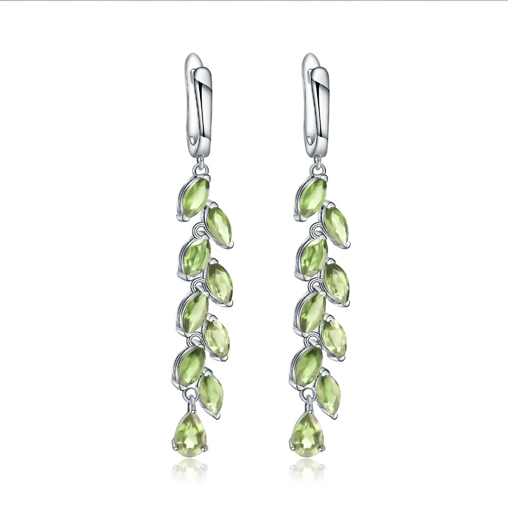 GEM'S BALLET 5.3Ct Natural Green Peridot Gemstone Earrings 925 Sterling Sliver Leaves Branches Drop Earrings For Women Jewelry images - 6