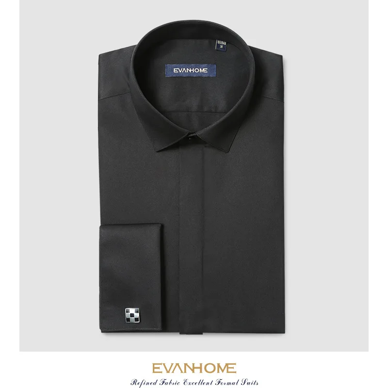 Высококачественная Мужская одежда с французскими манжетами, рубашка с длинным рукавом, Мужская Повседневная рубашка с запонками на свадьбу размера плюс 5XL 6XL - Цвет: Черный