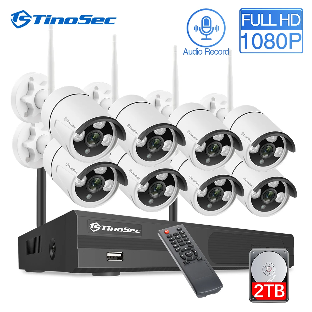 

TinoSec 8CH Wireless NVR System 1080P HD Audio Wifi Camera Outdoor Waterproof Home Security Camera System Motion Detection