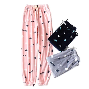 

Winter warm lovers Couples sleep bottoms women thicken flannel Quality cute Cats Simple men sleepwear pants pyjamas trousers