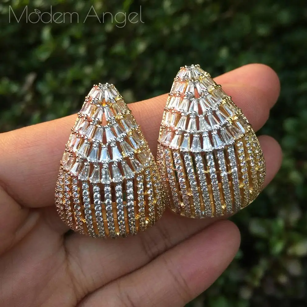 

ModemAngel Luxury Flower Luxury Line Full Mirco Paved Cubic Zirconia Women Engagement Wedding Fashion Earring Jewelry