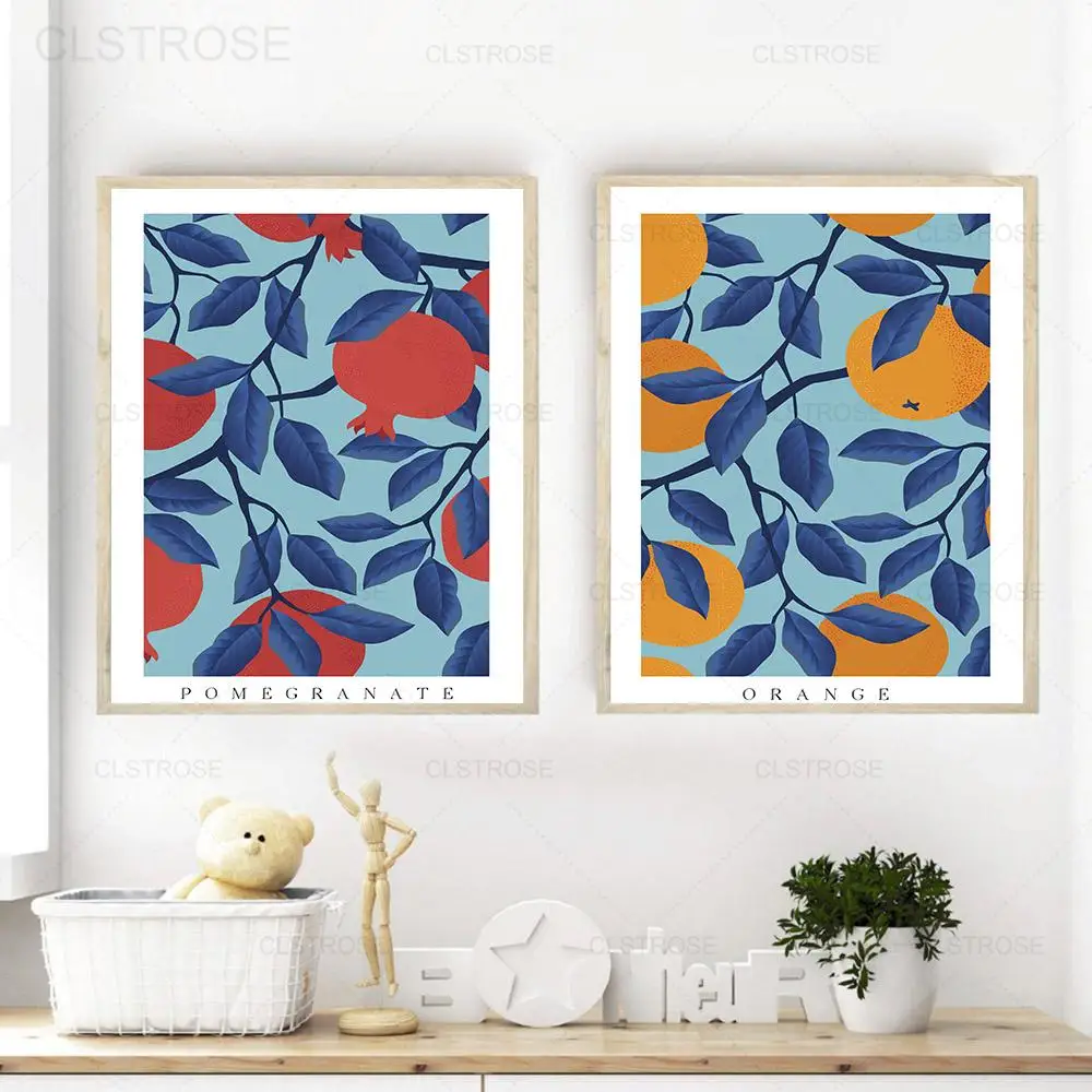 

Orange Lemon Pear Pomegranate Fruit Kitchen Wall Art Poster Nordic Vintage Canvas Painting Aesthetic Picture Home Decor Bedroom