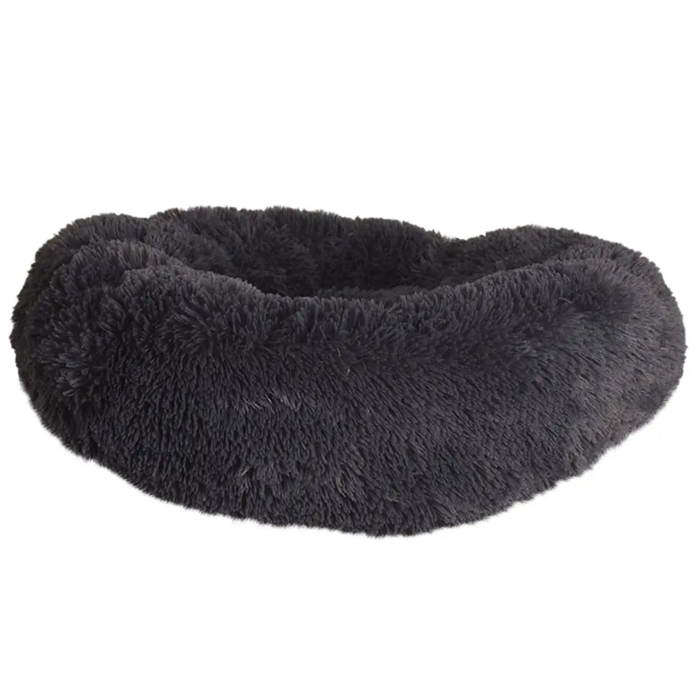 Dark gray Теплая Флисовая собачья кровать пушистая зимняя теплая круглая собачья пончик обнимашка подушка для шезлонга для маленьких средних собак Мягкие плюшевые прокладки - Цвет: Dark gray