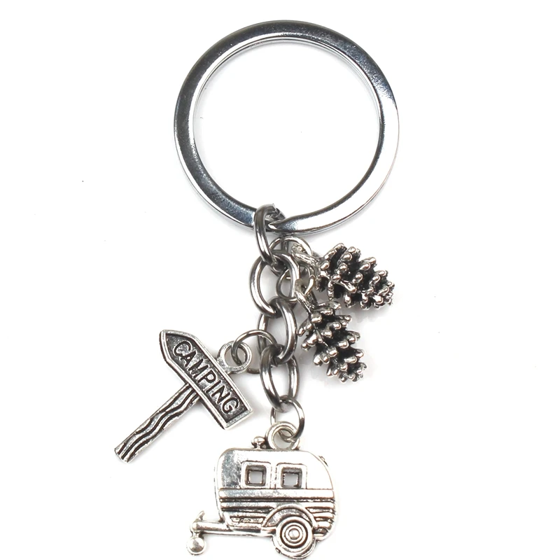 Camping Keychain Trailer RV Caravan Campground Key Chain, Nature Outdoors, Summer Vacation, Snowbirds Keyring Souvenir Key Chain