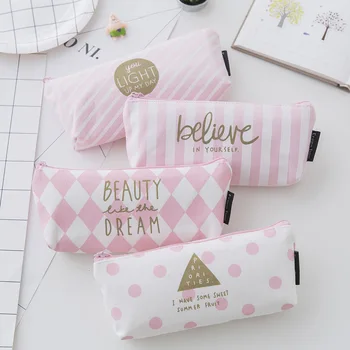 

1pcs lovely pink small fresh student office stationery bag, creative simple pen bag, large capacity storage bag, washable canvas