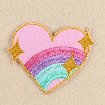 

2PCS Rainbow Heart-shaped Stripes Patch Iron on Patches for Clothing Embroidery Applique Girl Child Clothes Stickers Accessories