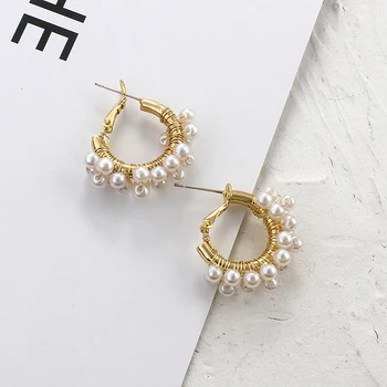 

AENSOA Small Crystal Pearl Hoop Earrings For Women Girls Cute Earrings Unique Circle Round Earring 2020 New Statement Earrings