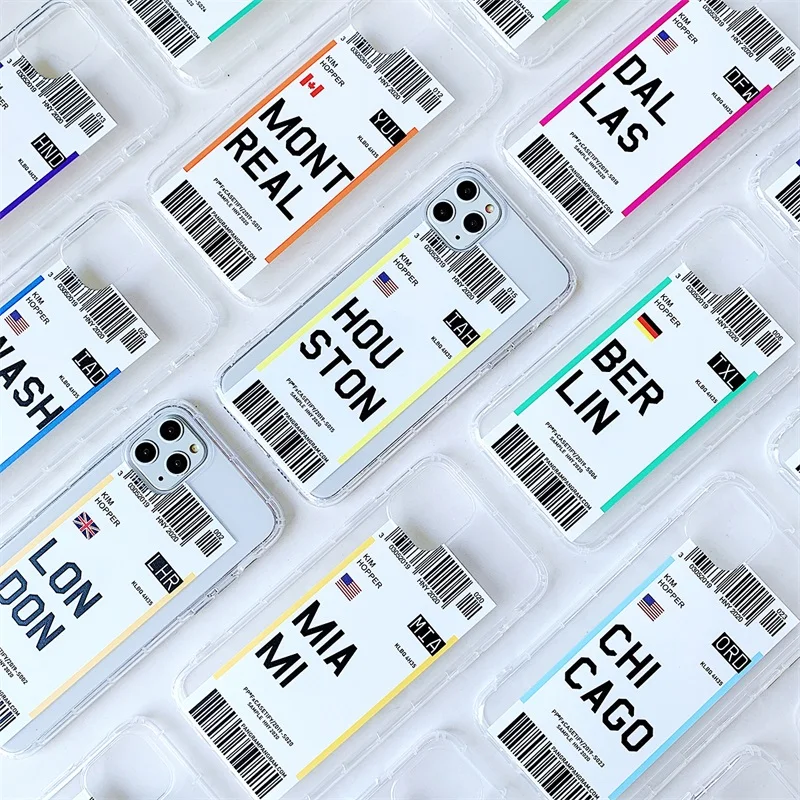 

Hot INS US City Label Bar code Phone Case For iPhone 6 6s PLUS 7 8 Plus Air tickets Simple letter new York Clear silicon Cover